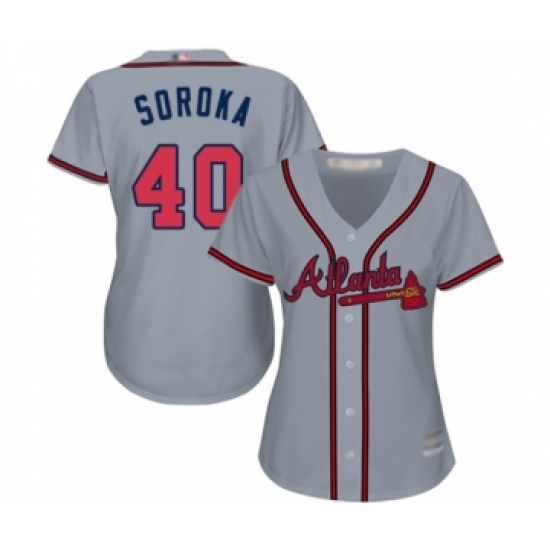 Women's Atlanta Braves 40 Mike Soroka Authentic Grey Road Cool Base Baseball Jersey