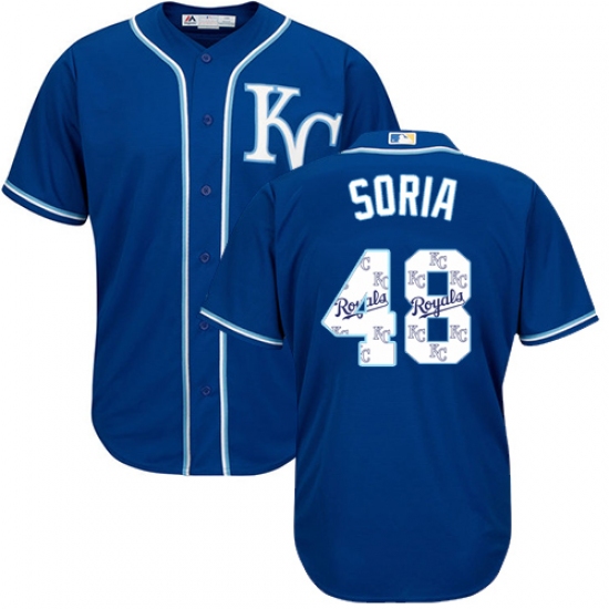 Men's Majestic Kansas City Royals 48 Joakim Soria Authentic Blue Team Logo Fashion Cool Base MLB Jersey