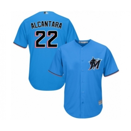 Youth Miami Marlins 22 Sandy Alcantara Authentic Blue Alternate 1 Cool Base Baseball Jersey