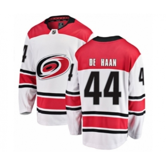 Men's Carolina Hurricanes 44 Calvin De Haan Authentic White Away Fanatics Branded Breakaway NHL Jersey