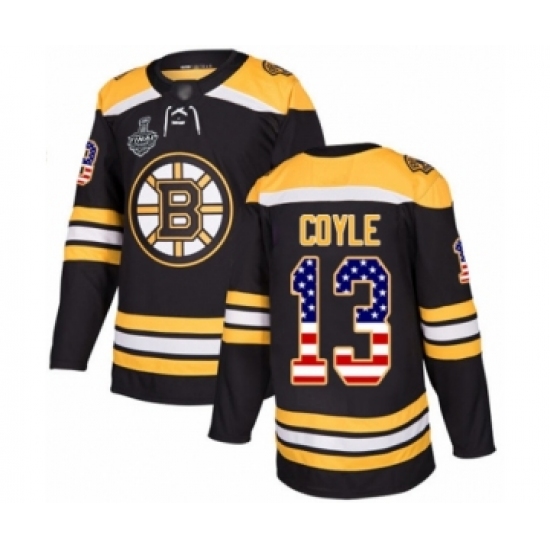 Men's Boston Bruins 13 Charlie Coyle Authentic Black USA Flag Fashion 2019 Stanley Cup Final Bound Hockey Jersey