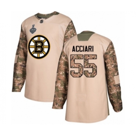 Men's Boston Bruins 55 Noel Acciari Authentic Camo Veterans Day Practice 2019 Stanley Cup Final Bound Hockey Jersey