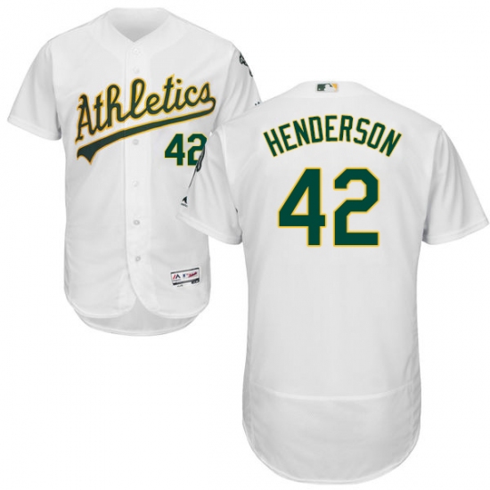 Men's Majestic Oakland Athletics 42 Dave Henderson White Home Flex Base Authentic Collection MLB Jersey