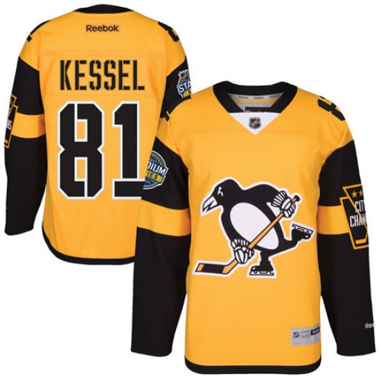 Youth Reebok Pittsburgh Penguins 81 Phil Kessel Authentic Gold 2017 Stadium Series NHL Jersey