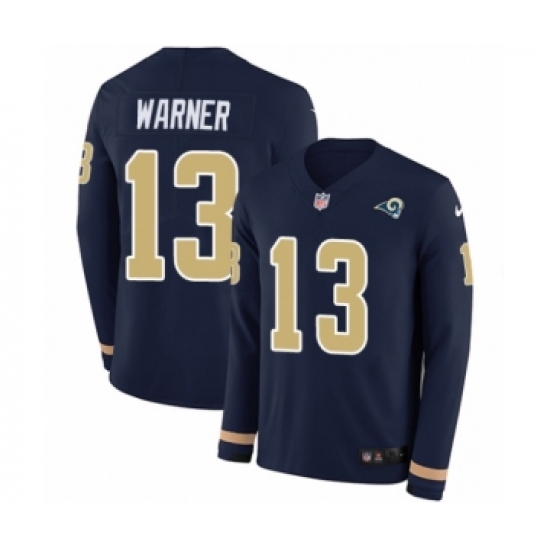 Men's Nike Los Angeles Rams 13 Kurt Warner Limited Navy Blue Therma Long Sleeve NFL Jersey