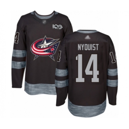 Men's Columbus Blue Jackets 14 Gustav Nyquist Authentic Black 1917-2017 100th Anniversary Hockey Jersey