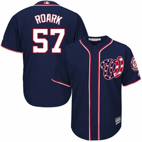 Youth Majestic Washington Nationals 57 Tanner Roark Authentic Navy Blue Alternate 2 Cool Base MLB Jersey