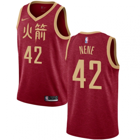 Women's Nike Houston Rockets 42 Nene Swingman Red NBA Jersey - 2018 19 City Edition