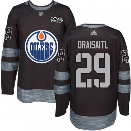 Men's Adidas Edmonton Oilers 29 Leon Draisaitl Authentic Black 1917-2017 100th Anniversary NHL Jersey