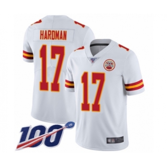 Men's Kansas City Chiefs 17 Mecole Hardman White Vapor Untouchable Limited Player 100th Season Football Jersey