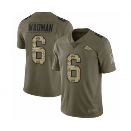 Men's Denver Broncos 6 Colby Wadman Limited Olive Camo 2017 Salute to Service Football Jersey