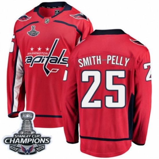 Youth Washington Capitals 25 Devante Smith-Pelly Fanatics Branded Red Home Breakaway 2018 Stanley Cup Final Champions NHL Jersey