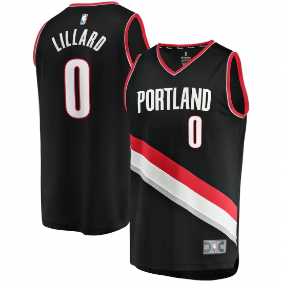 Men's Portland Trail Blazers 0 Damian Lillard Fanatics Branded Black 2020-21 Fast Break Replica Jersey