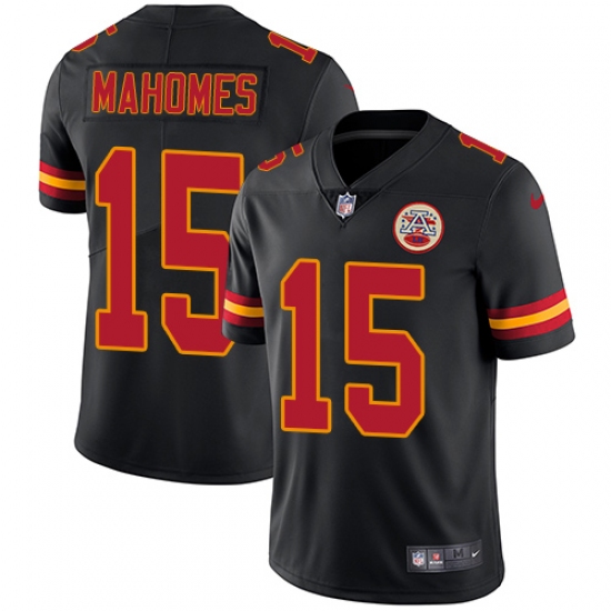 Youth Nike Kansas City Chiefs 15 Patrick Mahomes Black Stitched NFL Limited Rush Jersey