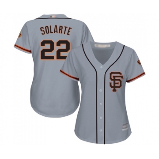 Women's San Francisco Giants 22 Yangervis Solarte Replica Grey Road 2 Cool Base Baseball Jersey