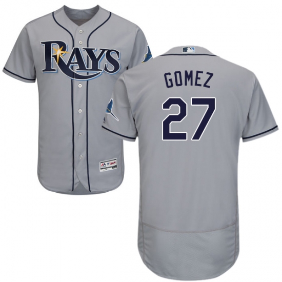 Men's Majestic Tampa Bay Rays 27 Carlos Gomez Grey Road Flex Base Authentic Collection MLB Jersey