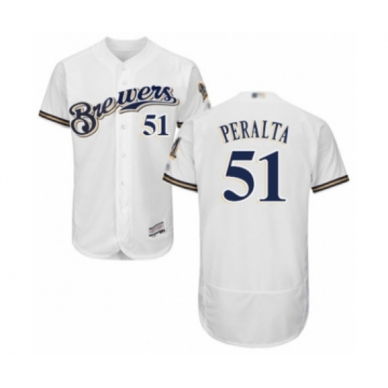 Men's Milwaukee Brewers 51 Freddy Peralta White Alternate Flex Base Authentic Collection Baseball Player Jersey
