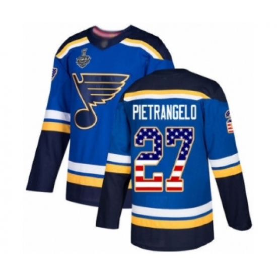 Youth St. Louis Blues 27 Alex Pietrangelo Authentic Blue USA Flag Fashion 2019 Stanley Cup Final Bound Hockey Jersey