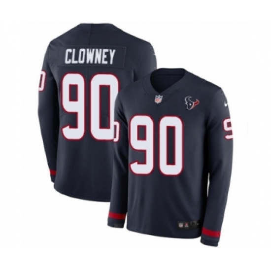 Men's Nike Houston Texans 90 Jadeveon Clowney Limited Navy Blue Therma Long Sleeve NFL Jersey