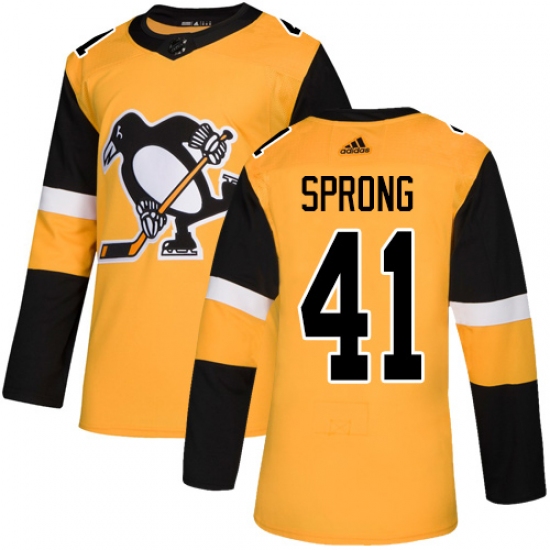 Men's Adidas Pittsburgh Penguins 41 Daniel Sprong Premier Gold Alternate NHL Jersey