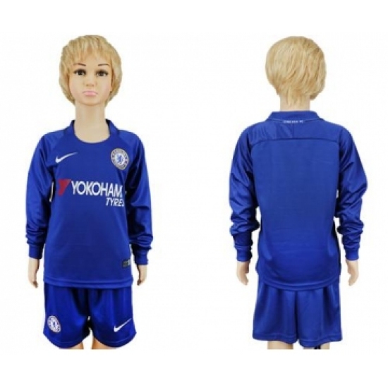 Chelsea Blank Home Long Sleeves Kid Soccer Club Jersey