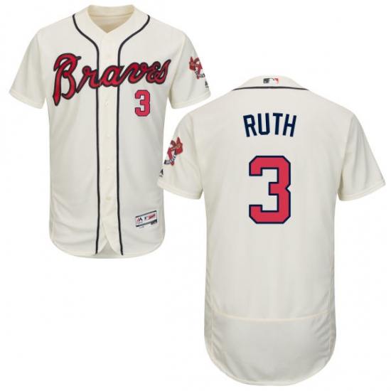 Men's Majestic Atlanta Braves 3 Babe Ruth Cream Alternate Flex Base Authentic Collection MLB Jersey