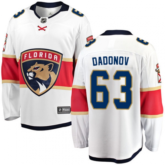 Youth Florida Panthers 63 Evgenii Dadonov Fanatics Branded White Away Breakaway NHL Jersey