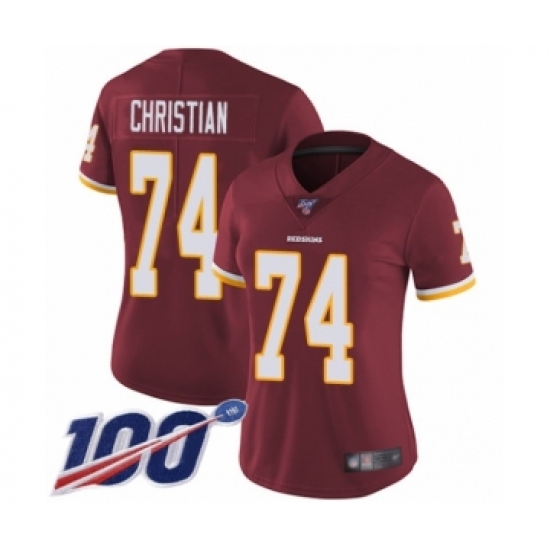 Women's Washington Redskins 74 Geron Christian Burgundy Red Team Color Vapor Untouchable Limited Player 100th Season Football Jersey