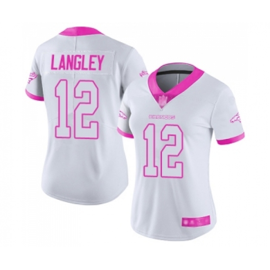 Women's Denver Broncos 12 Brendan Langley Limited White Pink Rush Fashion Football Jersey