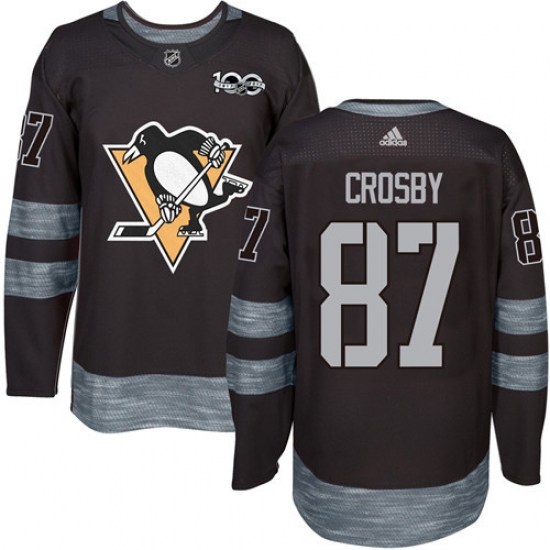 Men's Adidas Pittsburgh Penguins 87 Sidney Crosby Authentic Black 1917-2017 100th Anniversary NHL Jersey