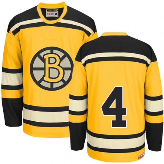 Men's CCM Boston Bruins 4 Bobby Orr Authentic Gold Throwback NHL Jersey