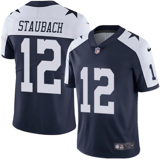 Men's Nike Dallas Cowboys 12 Roger Staubach Navy Blue Throwback Alternate Vapor Untouchable Limited Player NFL Jersey