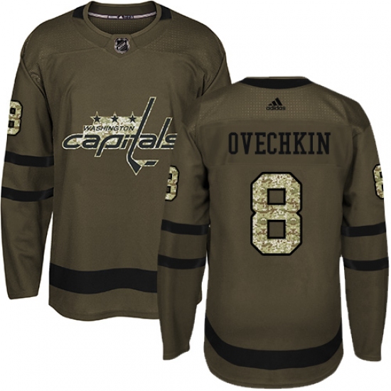 Men's Adidas Washington Capitals 8 Alex Ovechkin Premier Green Salute to Service NHL Jersey