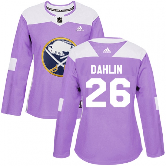 Women's Adidas Buffalo Sabres 26 Rasmus Dahlin Authentic Purple Fights Cancer Practice NHL Jersey