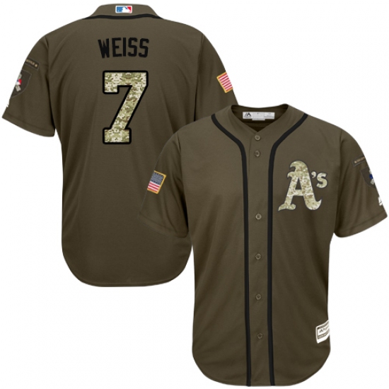 Men's Majestic Oakland Athletics 7 Walt Weiss Authentic Green Salute to Service MLB Jersey