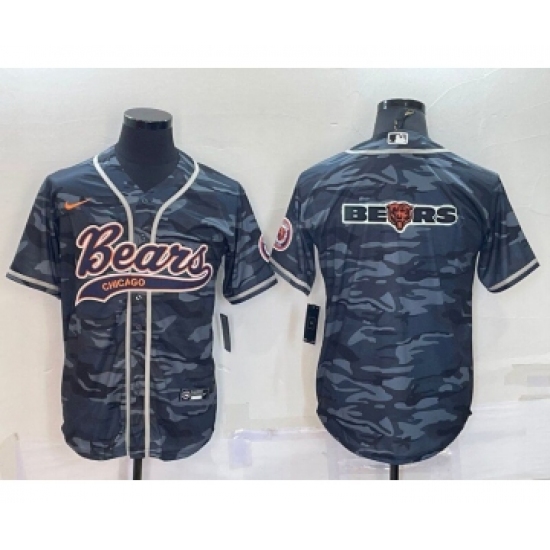 Men's Chicago Bears Blank Grey Camo Team Big Logo With Patch Cool Base Stitched Baseball Jersey