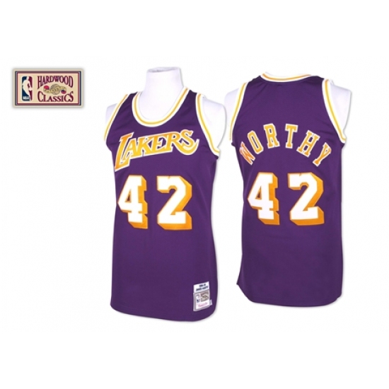 Men's Mitchell and Ness Los Angeles Lakers 42 James Worthy Authentic Purple Throwback NBA Jersey