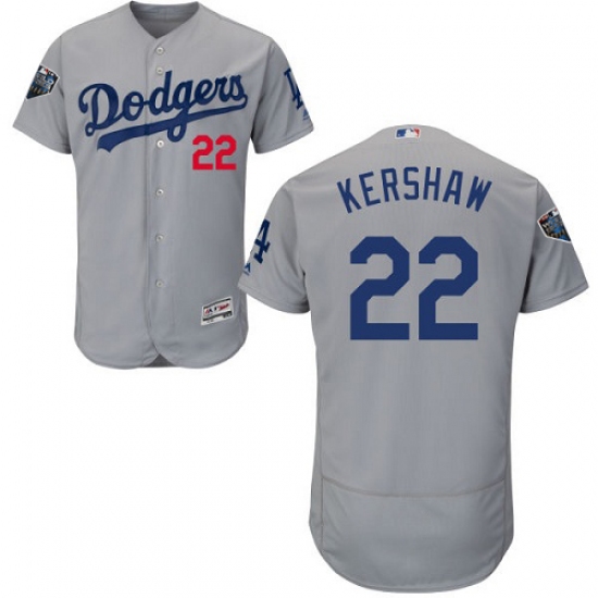 Men's Majestic Los Angeles Dodgers 22 Clayton Kershaw Gray Alternate Flex Base Authentic Collection 2018 World Series MLB Jersey