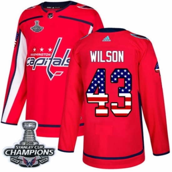 Youth Adidas Washington Capitals 43 Tom Wilson Authentic Red USA Flag Fashion 2018 Stanley Cup Final Champions NHL Jersey