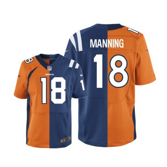 Men's Nike Denver Broncos 18 Peyton Manning Elite Navy Blue/White Split Fashion NFL Jersey