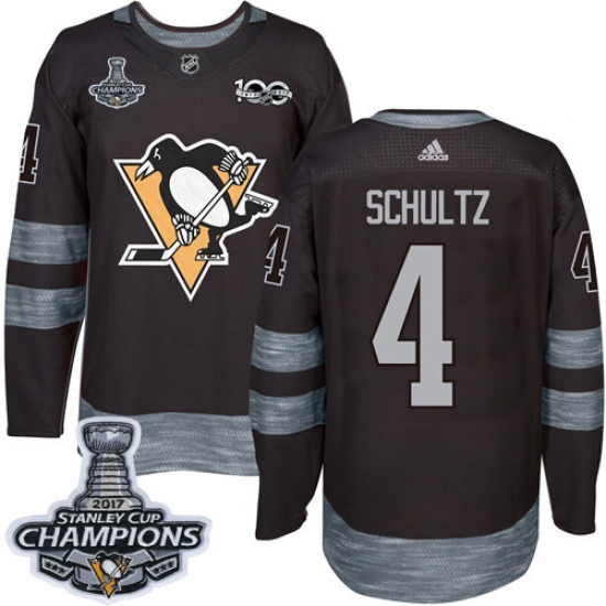 Men's Adidas Pittsburgh Penguins 4 Justin Schultz Authentic Black 1917-2017 100th Anniversary 2017 Stanley Cup Champions NHL Jersey