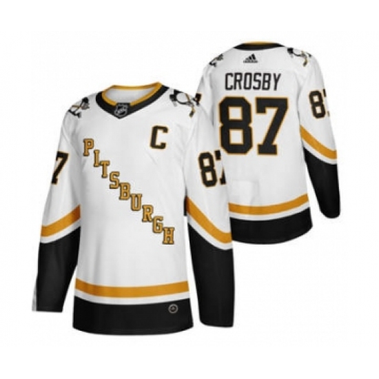 Men's Pittsburgh Penguins 87 Sidney Crosby White 2020-21 Reverse Retro Alternate Hockey Jersey