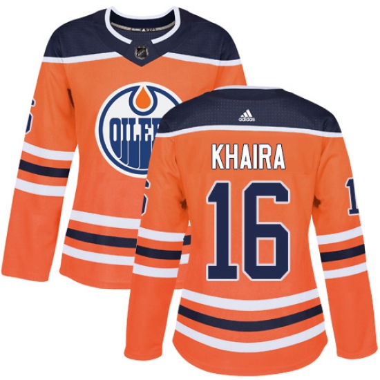 Women's Adidas Edmonton Oilers 16 Jujhar Khaira Authentic Orange Home NHL Jersey