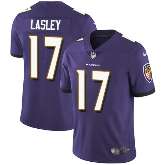 Youth Nike Baltimore Ravens 17 Jordan Lasley Purple Team Color Vapor Untouchable Limited Player NFL Jersey