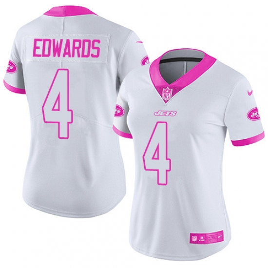 Women's Nike New York Jets 4 Lac Edwards Limited White/Pink Rush Fashion NFL Jersey