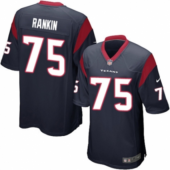 Men's Nike Houston Texans 75 Martinas Rankin Game Navy Blue Team Color NFL Jersey