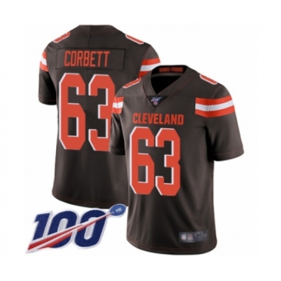 Men's Cleveland Browns 63 Austin Corbett Brown Team Color Vapor Untouchable Limited Player 100th Season Football Jersey