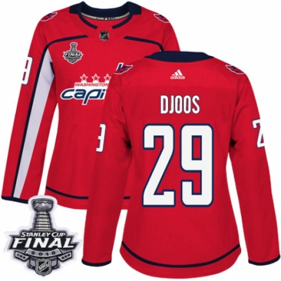 Women's Adidas Washington Capitals 29 Christian Djoos Authentic Red Home 2018 Stanley Cup Final NHL Jersey