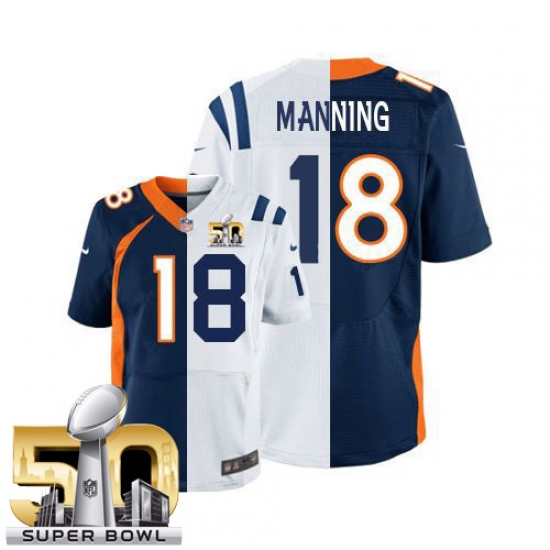 Men's Nike Denver Broncos 18 Peyton Manning Elite Orange/Royal Blue Split Fashion Super Bowl 50 Bound NFL Jersey