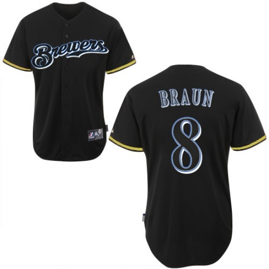 Men's Majestic Milwaukee Brewers 8 Ryan Braun Authentic Black Fashion MLB Jersey
